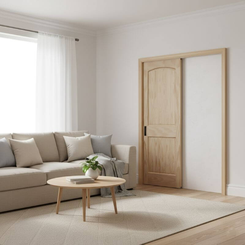 片引き室内ドアセット クリアパイン82A 無塗装 引手付き・枠巾＆塗装