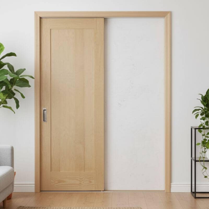 片引き室内ドアセット クリアパイン20P 無塗装 引手付き・枠巾&塗装選択OK|巾813mm ノックダウン式