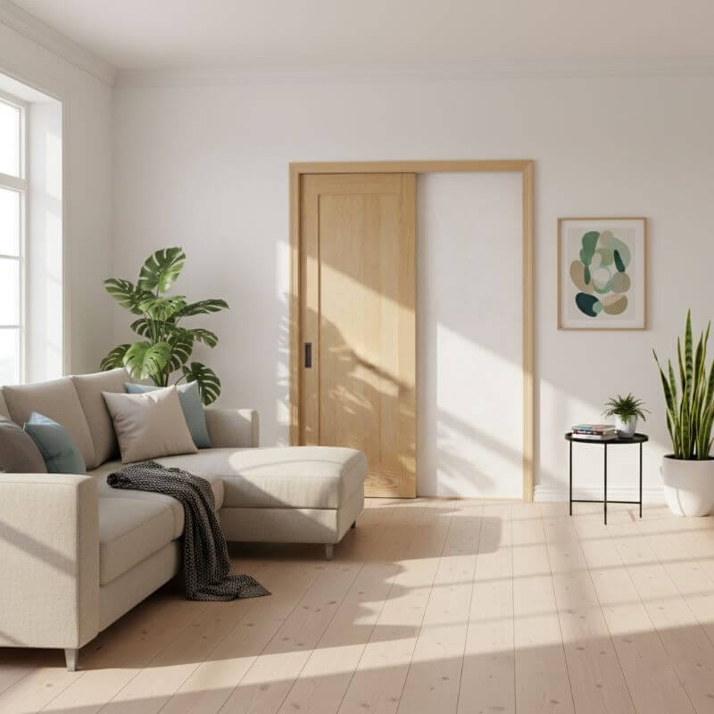 片引き室内ドアセット クリアパイン20P 無塗装 引手付き・枠巾&塗装選択OK|巾813mm ノックダウン式