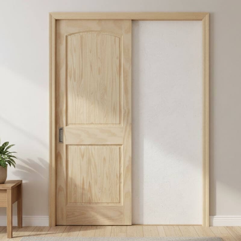 片引き室内ドアセット クリアパイン82A 無塗装 引手付き・枠巾&塗装選択OK|巾712mm ノックダウン式