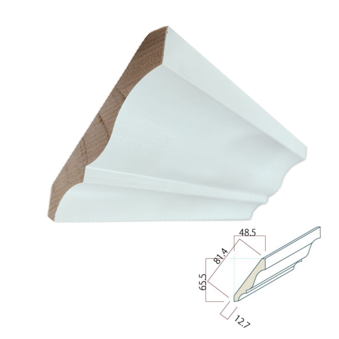 【木製モールディング】 廻縁 P049  パインFJ材（下地塗装済） 厚さ12.7mm x 幅81.4mm x 長さ3660mm