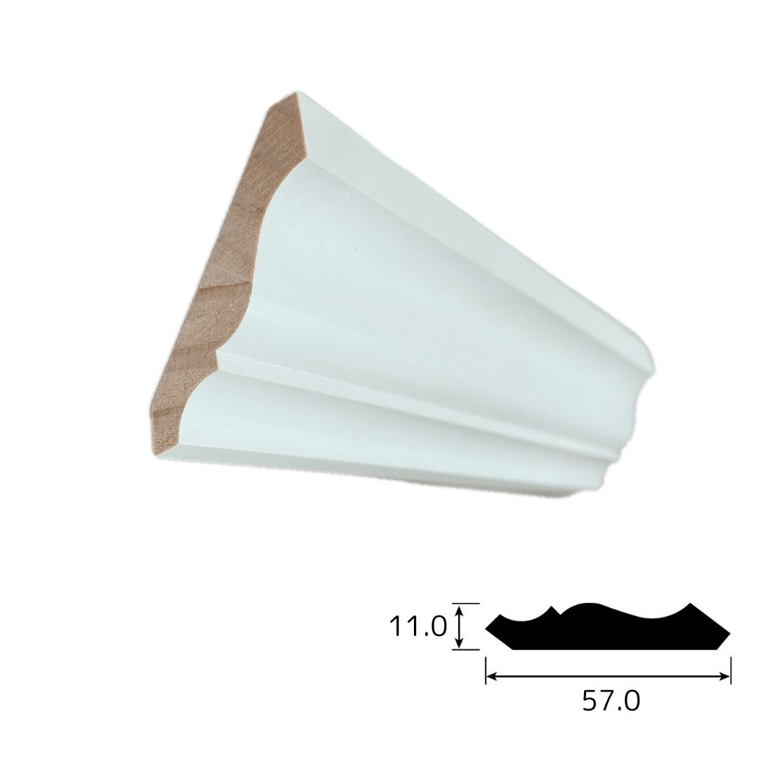 【木製モールディング】 廻縁 P054  パインFJ材（下地塗装済） 厚さ11mm x 幅57mm x 長さ3600mm