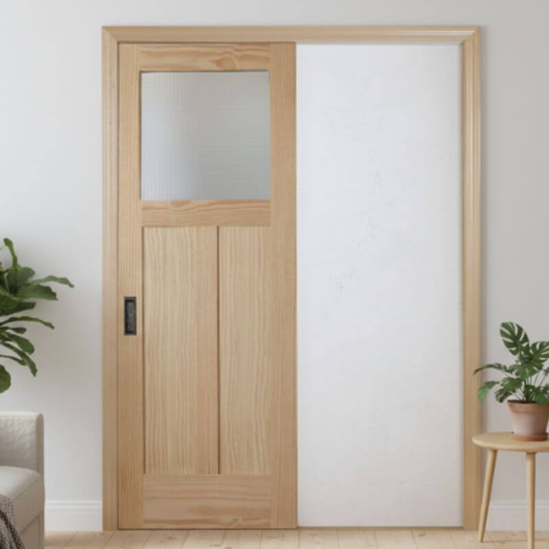 片引き室内ドアセット クリアパイン760G 無塗装 引手付き・枠巾＆塗装選択OK｜巾661mm ノックダウン式