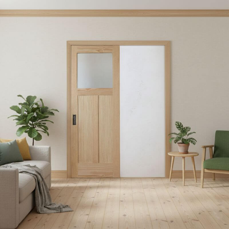 片引き室内ドアセット クリアパイン760G 無塗装 引手付き・枠巾＆塗装