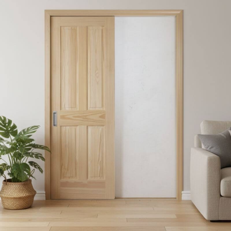 片引き室内ドアセット クリアパイン44P 無塗装 引手付き・枠巾&塗装選択OK|巾610mm ノックダウン式