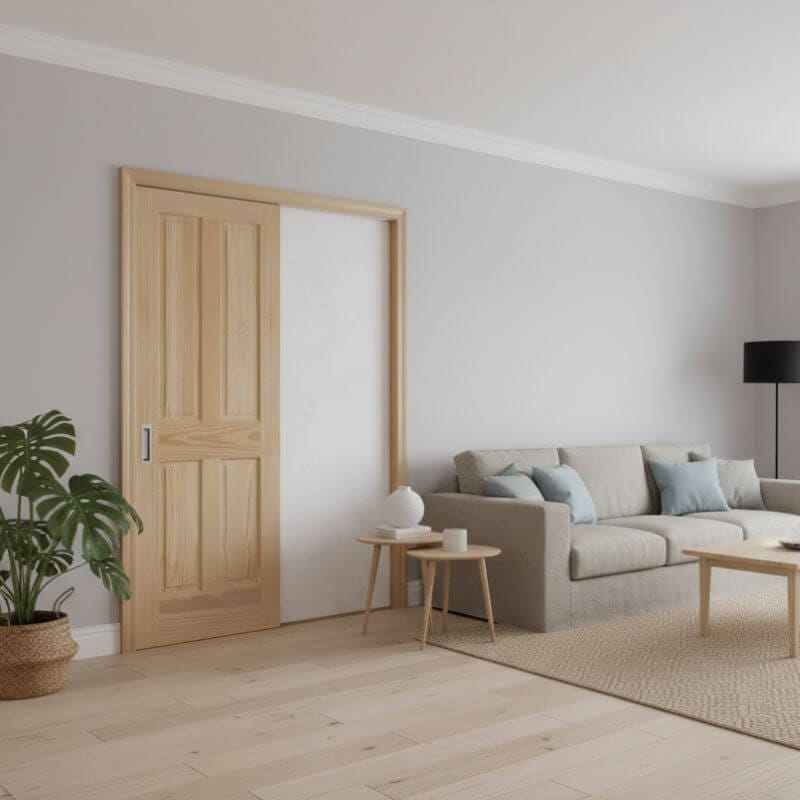 片引き室内ドアセット クリアパイン44P 無塗装 引手付き・枠巾&塗装選択OK|巾610mm ノックダウン式