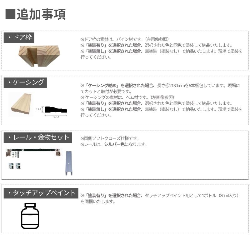 片引き室内ドアセット クリアパイン44P 無塗装 引手付き・枠巾＆塗装選択OK｜巾711mm ノックダウン式