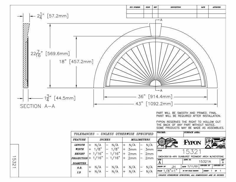 【輸入装飾材】 ファイポン ハーフラウンドサンバースト SWDH36X18-4FK 巾1092x高さ570x突出57mm