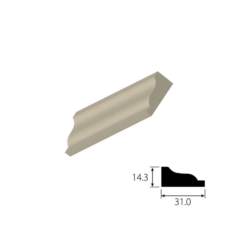 【木製モールディング】 廻縁 H3244  ヘム（ツガ）無塗装  厚さ14.3mm x 幅31mm x 長さ3657mm