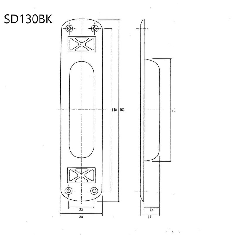 Barn Door（バーンドア）用引手 SD130BK ブラック H166xW38xD17mm