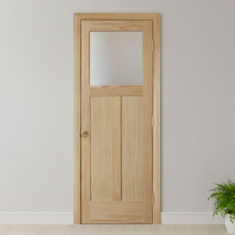 片開き室内ドアセット クリアパイン760G シングル・クロスリードガラス 無塗装 枠・塗装選択OK｜巾711mm ノックダウン式