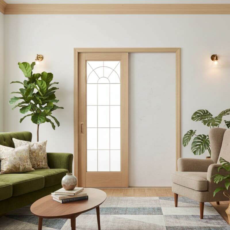 【片引きドア】木製室内ドア 巾762mm レッドオーク ジェルドウェン 1590R 枠セット 枠巾・塗装選択可（ノックダウン式）