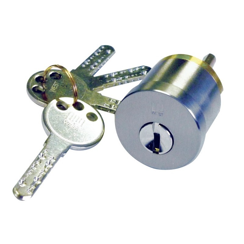 WEST917 高性能防犯取替ディンプルキーシリンダー キー4本付 シルバー色 ※在庫限り