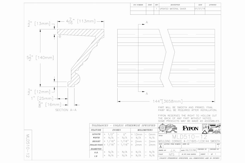 【輸入装飾材】 ファイポン MLD510-12 装飾材 厚み111mm(16mm) x 巾140mm x 長さ3658mm