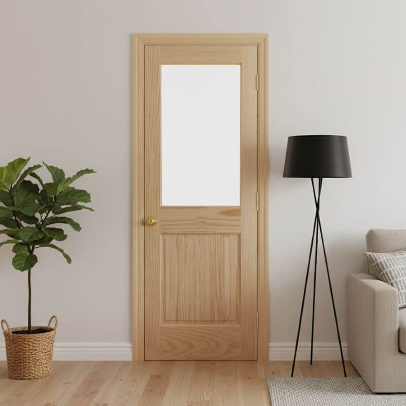 片開き室内ドアセット クリアパイン144 透明ガラス 無塗装 枠・塗装選択OK｜巾762mm ノックダウン式