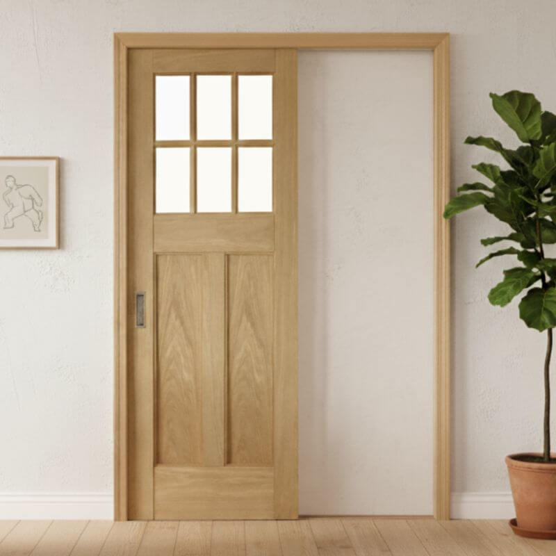 【片引きドア】木製室内ドア 巾762mm  ホワイトオーク ジェルドウェン 644W シングル・透明ガラス 枠セット 枠巾・塗装選択可（ノックダウン式）