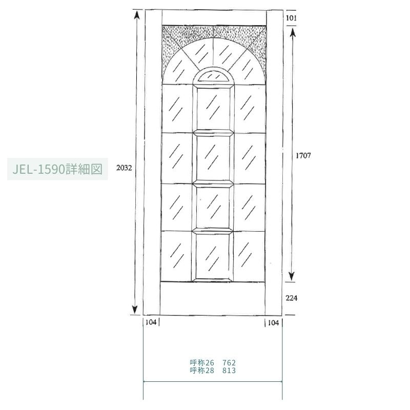 【片引きドア】木製室内ドア 巾762mm ホワイトオーク ジェルドウェン 1590W シングル・透明・デザインガラス 枠セット 枠巾・塗装選択可(ノックダウン式)
