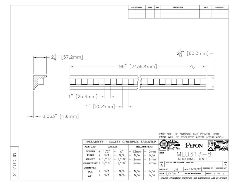【輸入装飾材】 ファイポン MLD313-8 装飾材 厚み57mm(6mm) x 巾60mm x 長さ2438mm