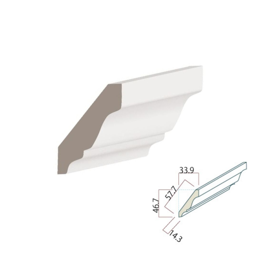 【MDFモールディング】 廻縁 MFP054  MDF 白系下地塗装済  厚さ14.3mm x 幅57mm x 長さ3657mm