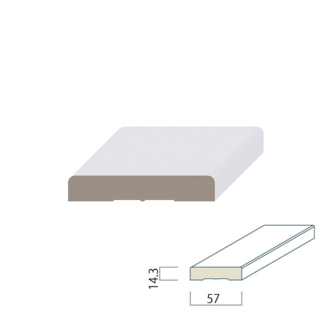 【MDFモールディング】 ケーシング(額縁)MFP473 MDF 白系下地塗装済 厚さ14.3mm x 幅57mm x 長さ2134mm