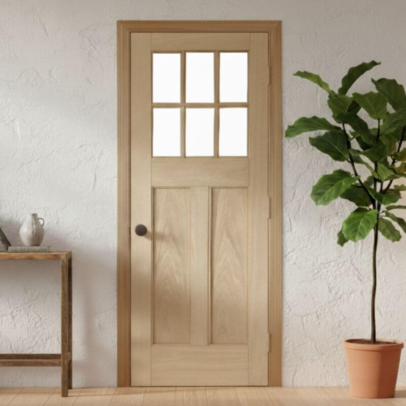 【片開きセット】ホワイトオーク木製室内ドア 巾762mm ジェルドウェン 644W シングル・透明ガラス 枠巾・塗装選択可(ノックダウン式)