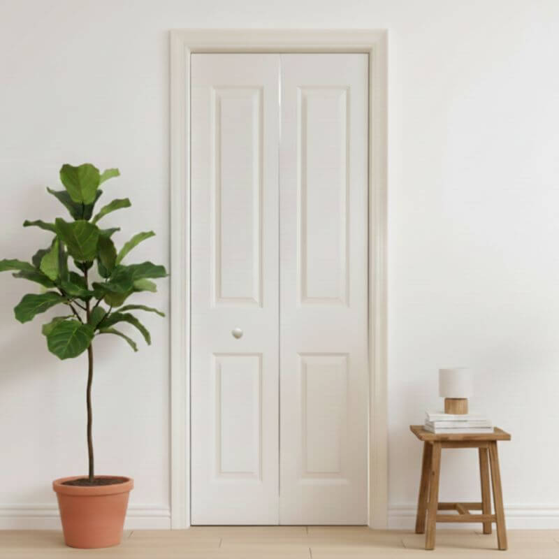 【リーズナブルな輸入ドア】メソナイト折戸 巾756mm 4SBノックダウン加工・塗装オプション付き レール・金物・木製取手付 