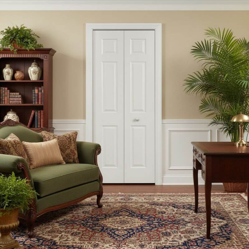 【リーズナブルな輸入ドア】メソナイト折戸 巾604mm 6TB 木目調ノックダウン加工・塗装オプション付き レール・金物・木製取手付