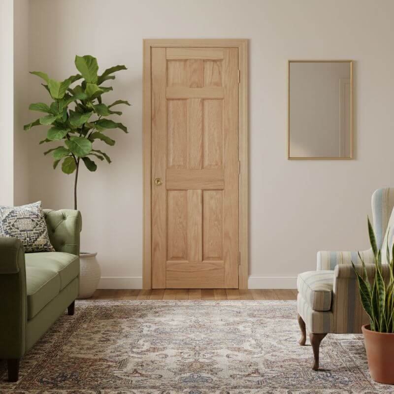 【片開きセット】レッドオーク木製室内ドア 巾762mm  ジェルドウェン 66R 枠巾・塗装選択可（ノックダウン式）