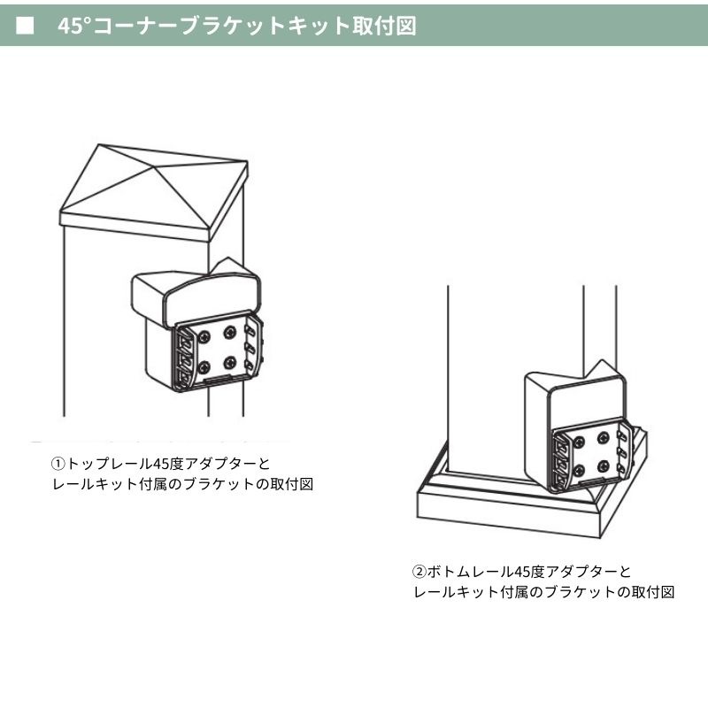 【輸入フェンスキット】 ファイポン 45°コーナーブラケットキット(白色) クイックレールシステムオプション部材