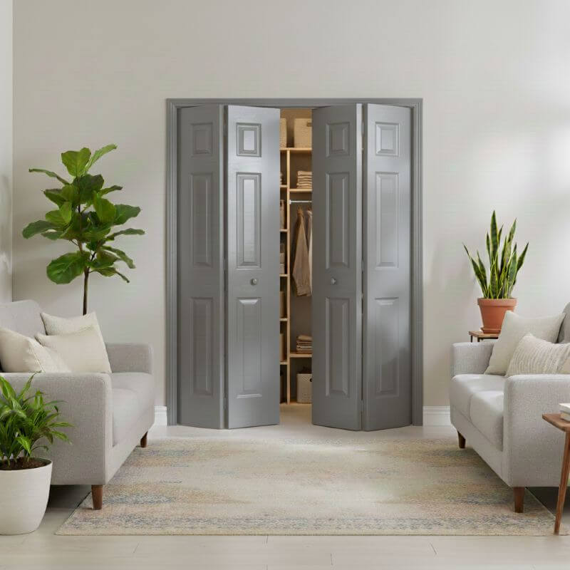 【リーズナブルな輸入ドア】メソナイト折戸 巾1515mm 6SB スムースノックダウン加工・塗装オプション付き レール・金物・木製取手付