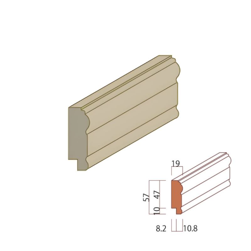 【木製モールディング】 チェアレール H392  ヘム（ツガ）無塗装  厚さ19mm x 幅57mm x 長さ2438mm