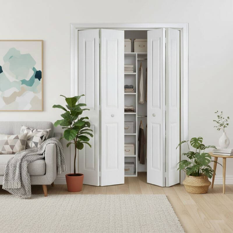 【リーズナブルな輸入ドア】メソナイト折戸 巾1211mm 4SBノックダウン加工・塗装オプション付き レール・金物・木製取手付