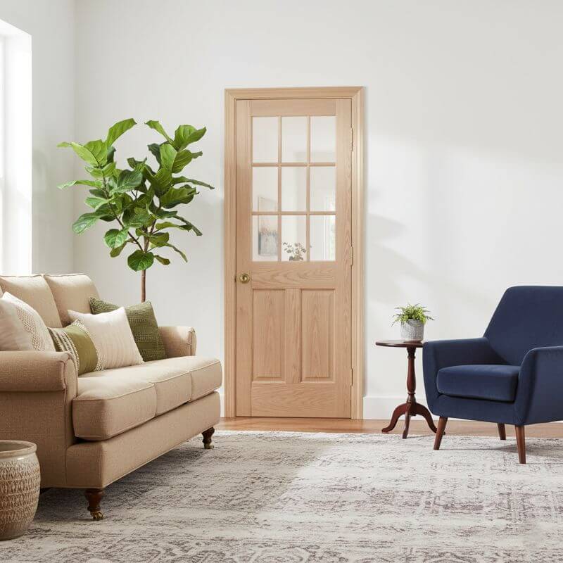 【片開きセット】レッドオーク木製室内ドア 巾712mm ジェルドウェン 944R シングル・透明ガラス 枠巾・塗装選択可(ノックダウン式)