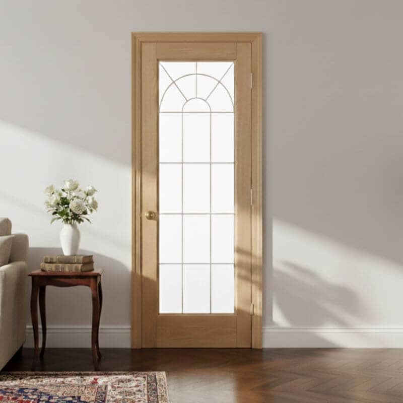 【片開きセット】レッドオーク木製室内ドア 巾762mm  ジェルドウェン 1590R 枠巾・塗装選択可（ノックダウン式）