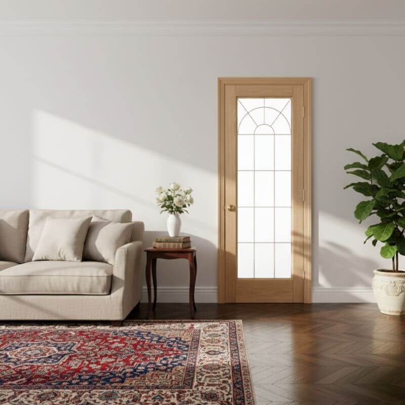 【片開きセット】レッドオーク木製室内ドア 巾762mm  ジェルドウェン 1590R 枠巾・塗装選択可（ノックダウン式）