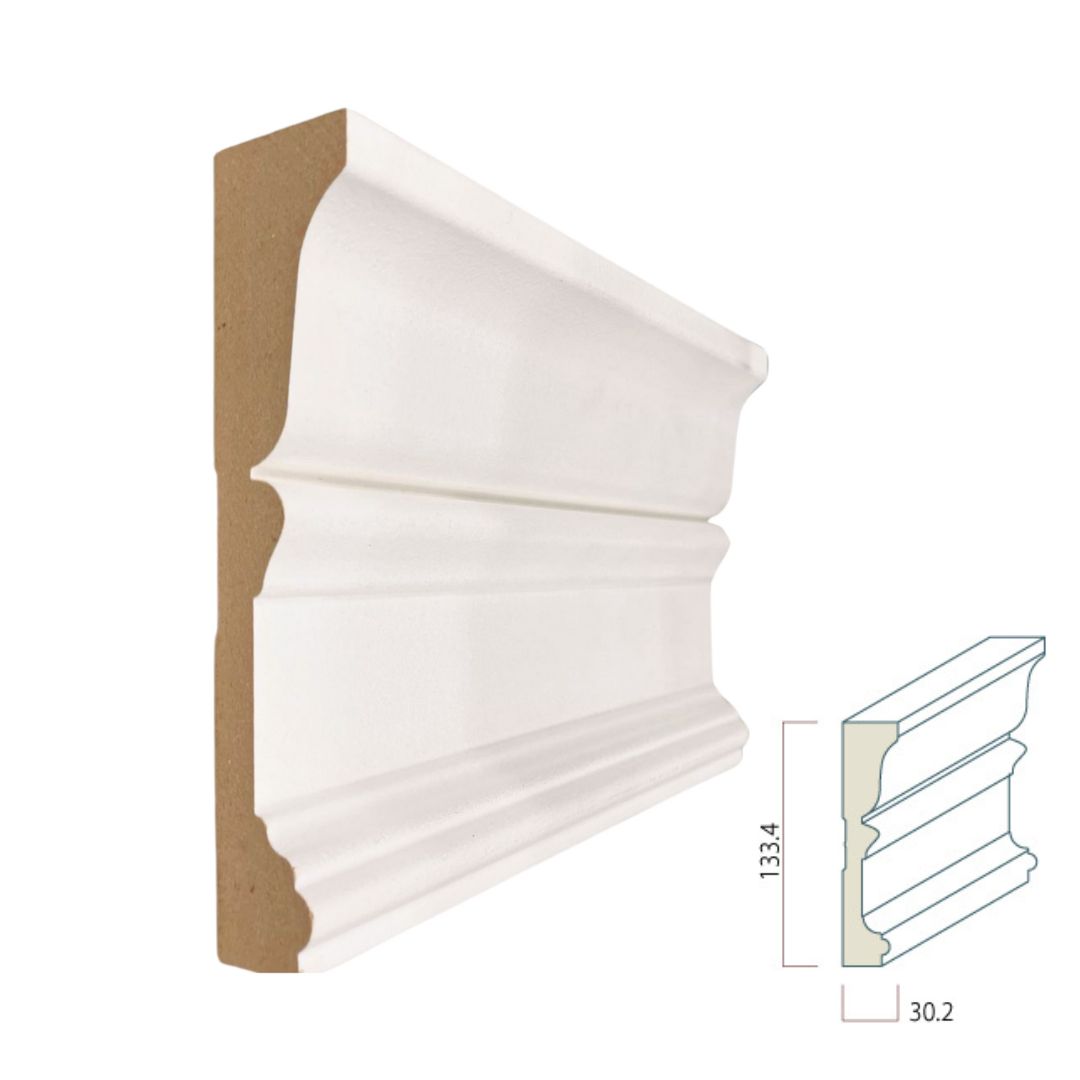 【MDFモールディング】 チェアレール MFP5020  MDF 白系下地塗装済  厚さ30.2mm x 幅133.4mm x 長さ3657mm