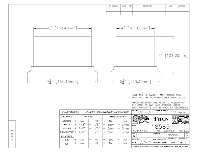 【輸入装飾材】 ファイポン レールサポートブロック RSC4X4X6 バラスターシステム構成材