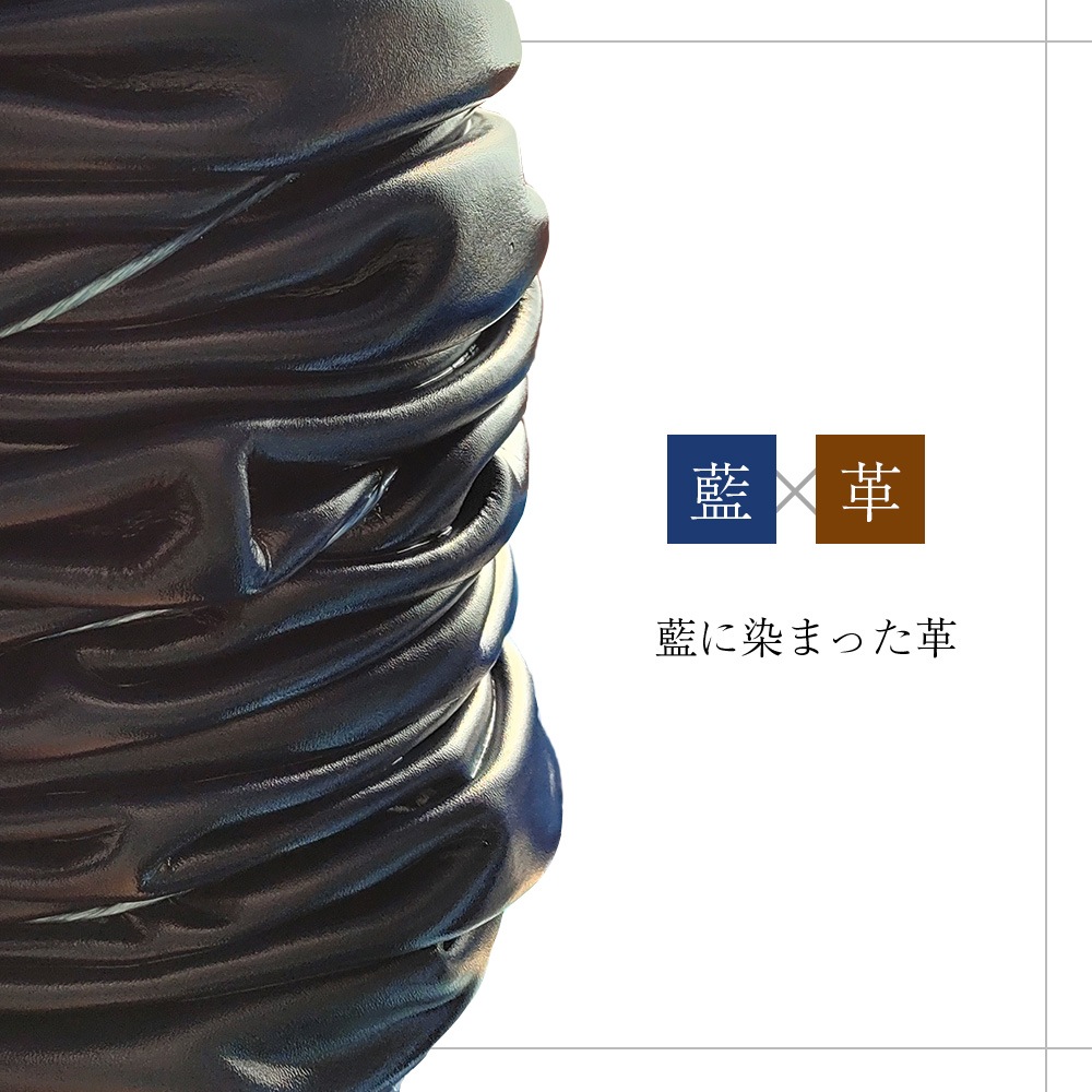 サージカルステンレス 革タグ さざれ石 イヤリング ピアス 藍×革