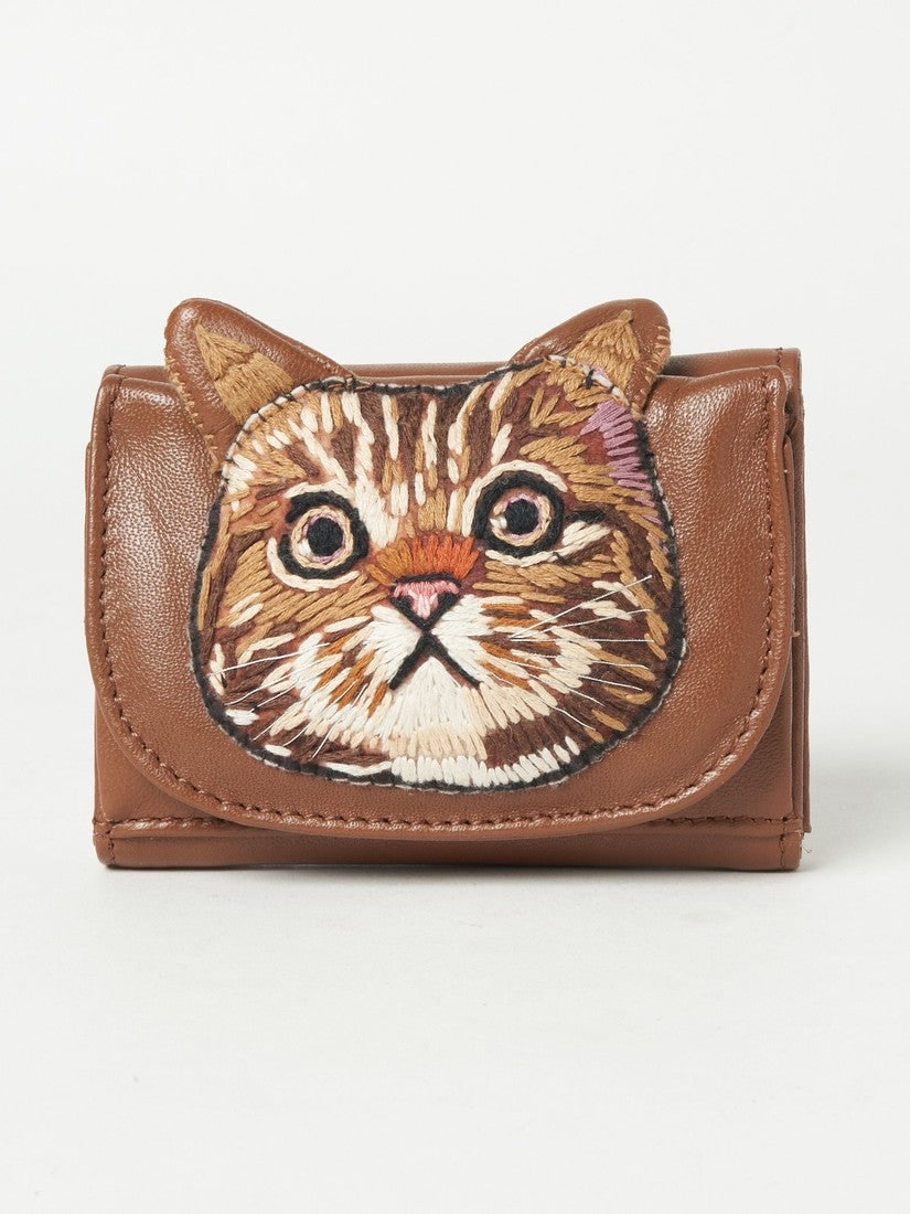 ねこミニ財布 brown cat(camel)