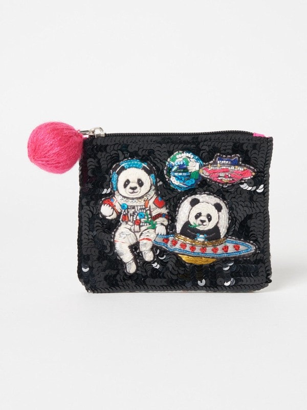 スパンコール刺繍ポーチ Space panda
