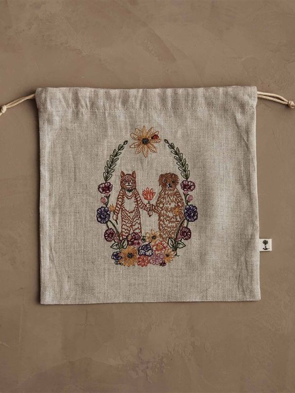 巾着 Drawstring Bag Cat and Dog Friends Garland