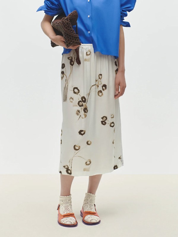 PRINTED LONG スカート WITH LACE