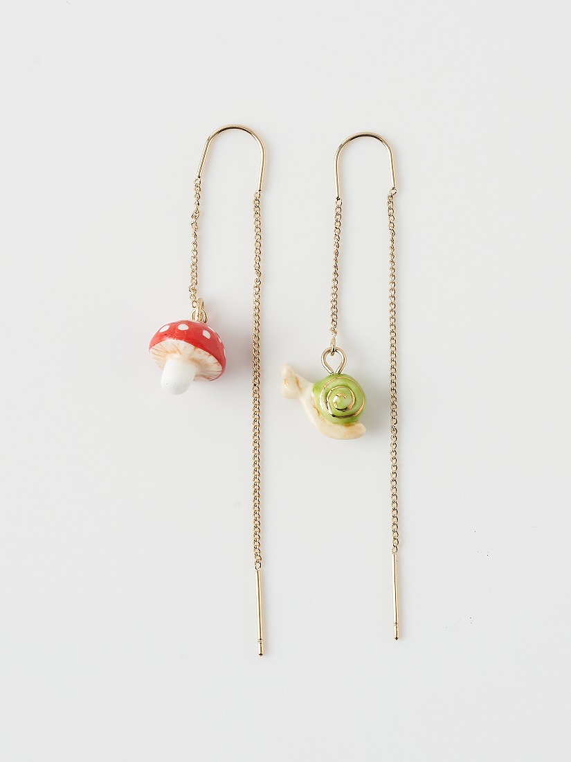 ロングピアス カタツムリとキノコ Les sous bois（ピアス）｜H.P.