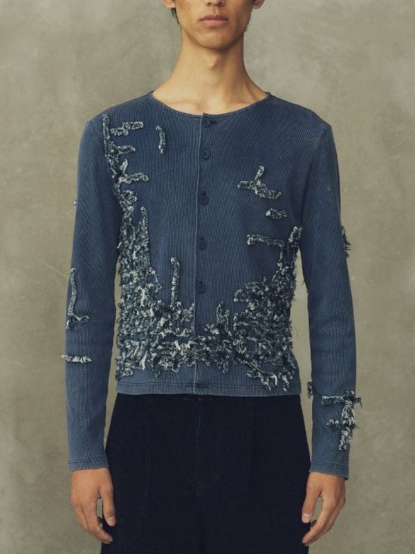 《PONDER.ER》STROK DENIM FRAYED カーディガン