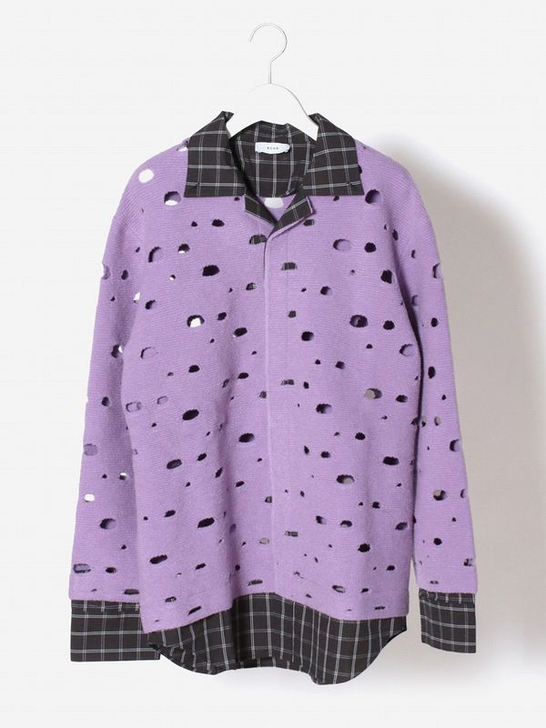 《8on8》Purple Distressed Two-Layer カーディガン