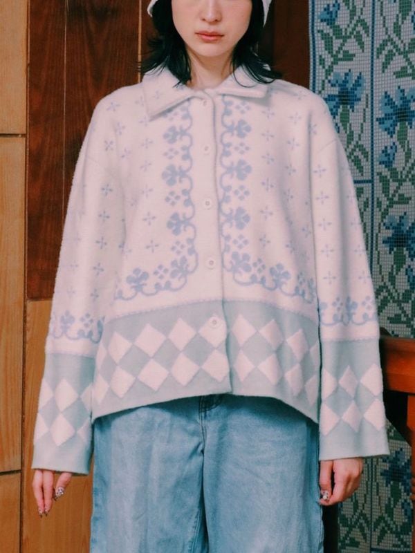 《8bit.t.d》South American Tile-Inspired Fleece Knit カーディガン