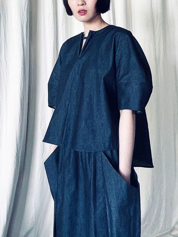 st-109D denim gather pull トップス