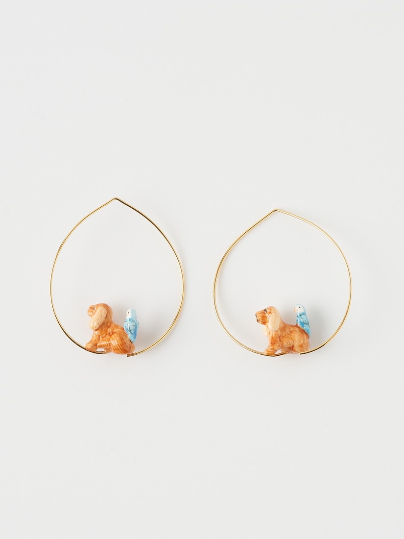 フープピアス コッカースパニエルと小鳥 Capsule Comme chein and chat