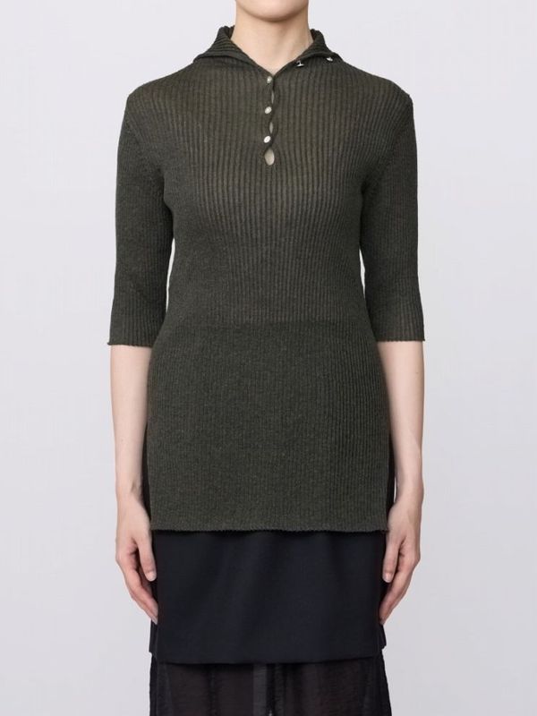 《IRENISA》HALF-SLEEVED RIB KNIT PULLOVER