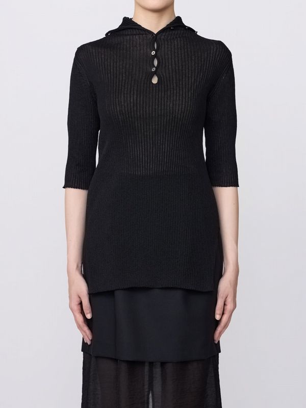 《IRENISA》HALF-SLEEVED RIB KNIT PULLOVER